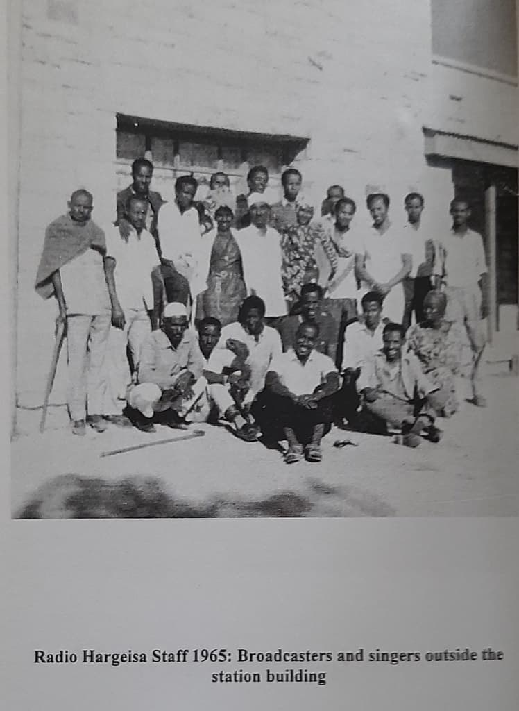 Radio Hargeisa Staff 1965: Broadcasters and singers outside the station building