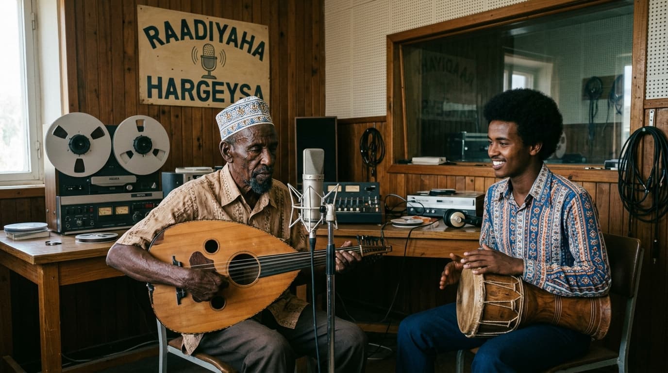 Radio Hargeisa (Raadiyaha Hargeysa) archival studio session with Kaban master and apprentice