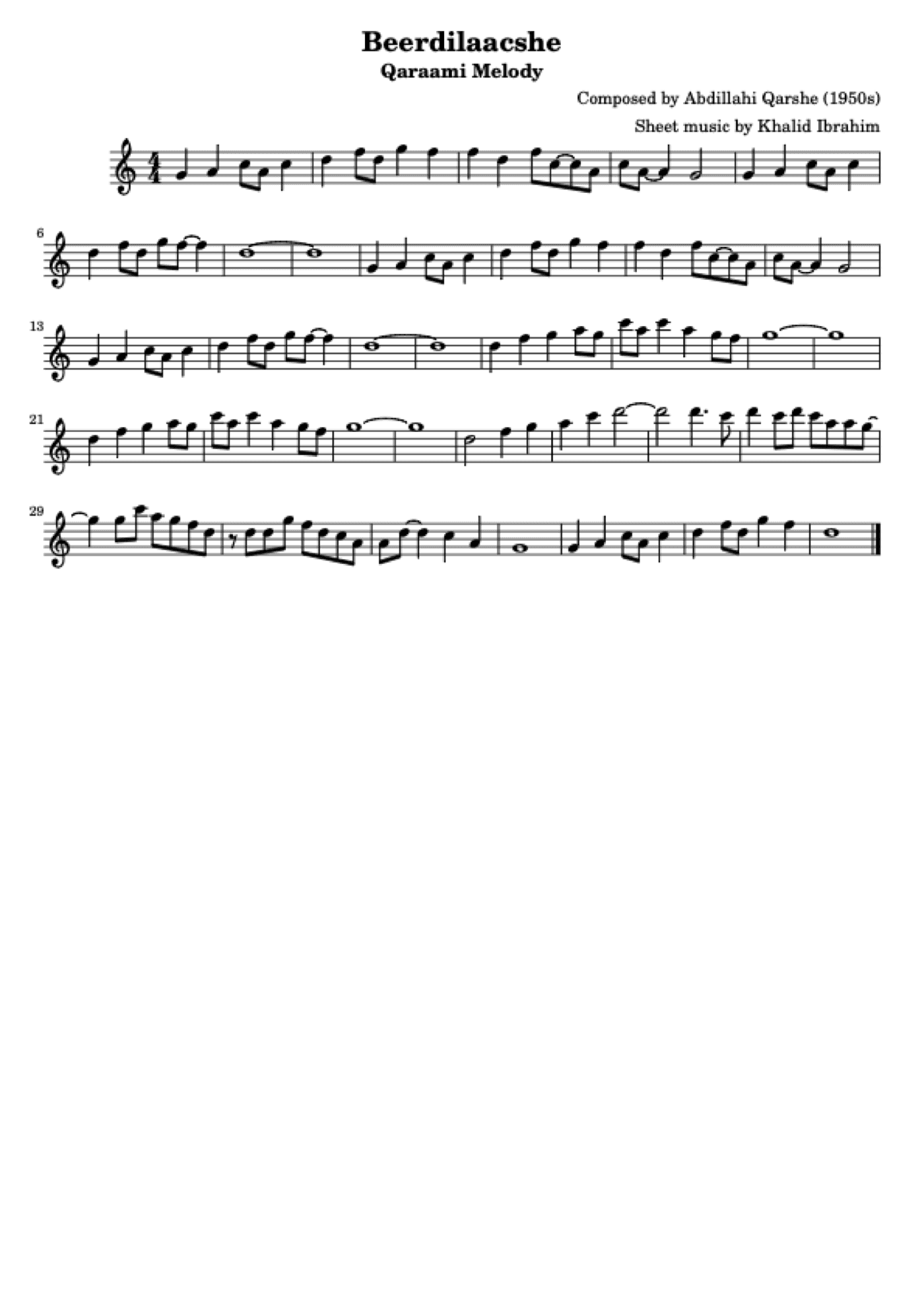 First page of the Beerdilaacshe score